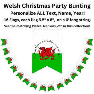 Redigera text Welsh Flagga Red Dragon-julbuntning
