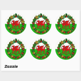 Redigera textåret Welsh Flagga Red Dragon jul Runt Klistermärke