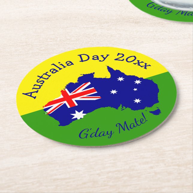 Redigera textårets Australiendag Underlägg Papper Rund (Vinklad)