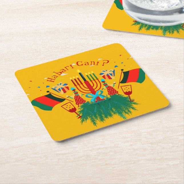 Redigera textmatchning med Kwanzaa Party Underlägg Papper Kvadrat (Vinklad)