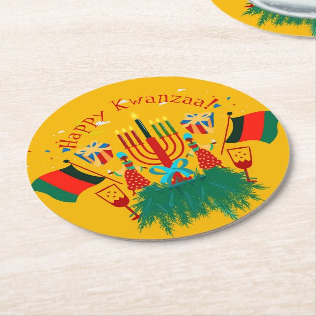 Redigera textmatchning med Kwanzaa Party Underlägg Papper Rund (Vinklad)