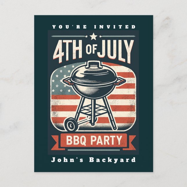 Redigerbar 4:e juli Independence day BBQ Party Vykort (Framsida)