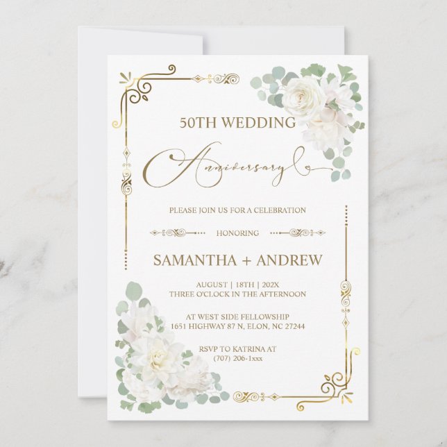 Redigerbar 50-års bröllopsdag inbjudningar (Framsida)