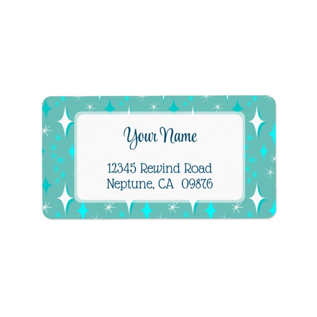 Redigerbar adressetikett för Retro Teal och White  (Framsidan)