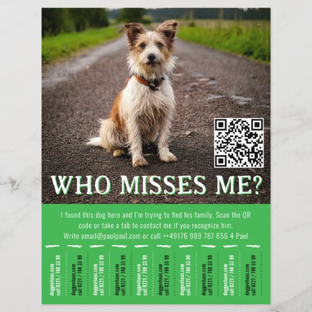 Redigerbar affisch för funnet hund med QR-kod & av Reklamblad (Framsidan)
