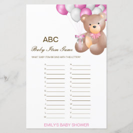 Redigerbar Alfabet Baby Item Baby Shower Game