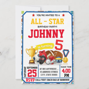 Redigerbar All Star Sport Födelsedagsfest Inbjudan