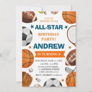 Redigerbar All Star Sports Födelsedagsinbjudan Inbjudningar