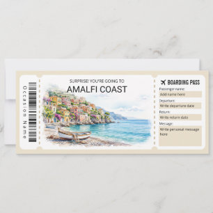 Redigerbar Amalfi Coast resa Boarding Pass Biljett Inbjudningar