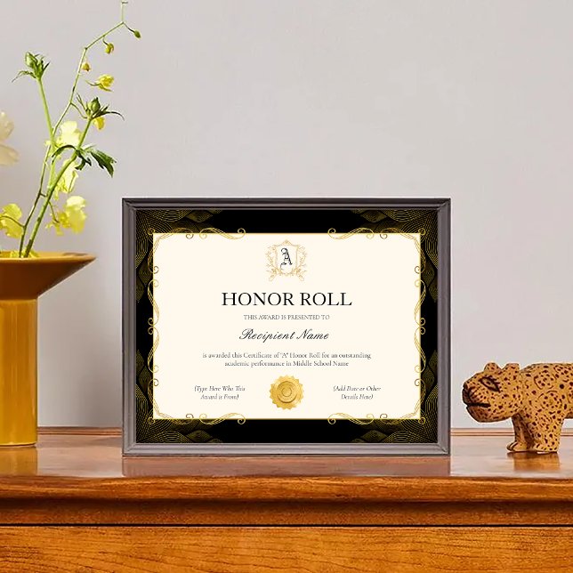 Redigerbar ärescenska diplom mall utmärkelse (Editable Honor Roll Certificate Template Award)