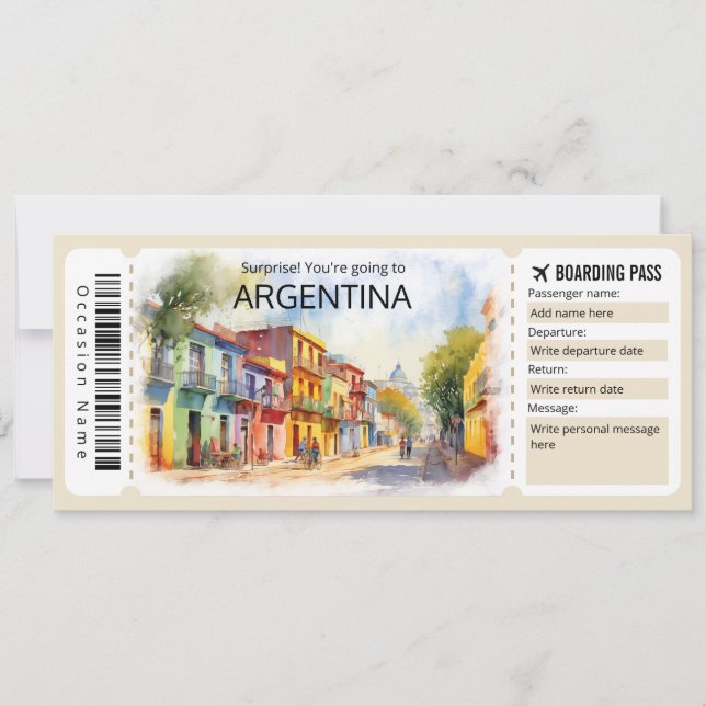 Redigerbar Argentina flygbiljett, Argentina Resa Inbjudningar (Framsida)