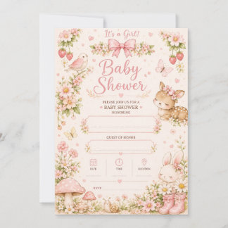 Redigerbar Baby Girl Shower Inbjudan | Akvarell