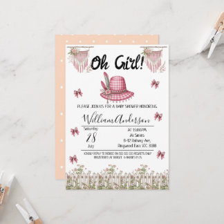 Redigerbar Baby Girl Shower-inbjudan, Rosa Blommig Inbjudningar