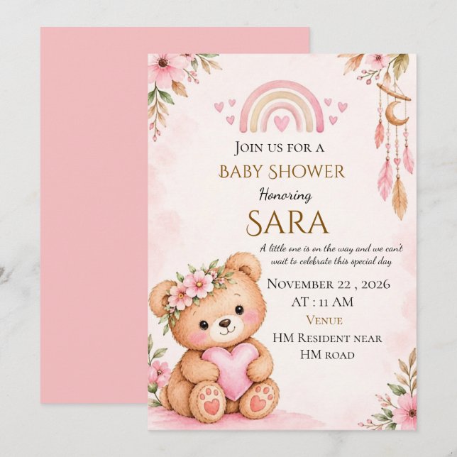 Redigerbar Baby Shower Inbjudan Mall  (Fram/baksida)
