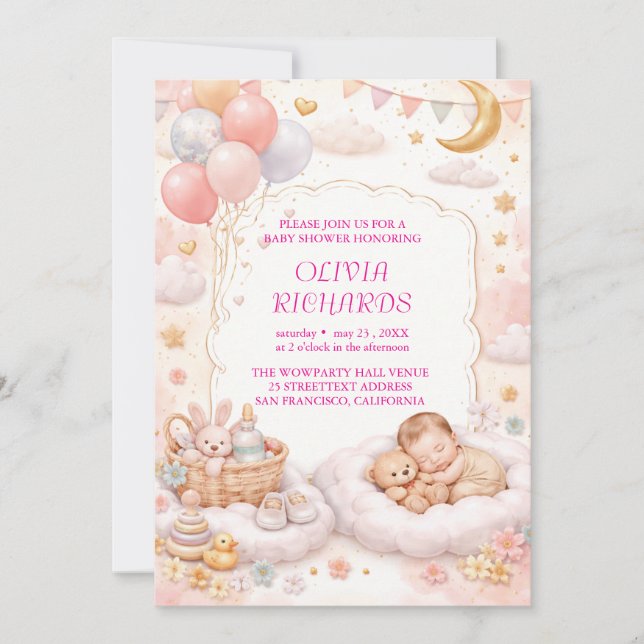 Redigerbar Baby Shower Inbjudan Mall  (Framsida)