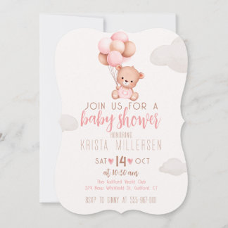 Redigerbar Baby Shower Inbjudan Rosa & Beige Björn