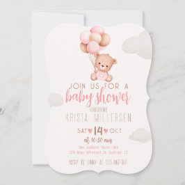 Redigerbar babystöldsinbjudan Rosa & Beige Bear Inbjudningar