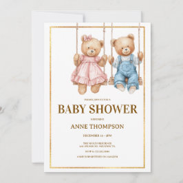 Redigerbar babystövel - Nalle för ljus Inbjudningar