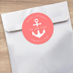 Redigerbar bakgrund Färg Anchor Bröllop Tack Runt Klistermärke<br><div class="desc">Tack för det här nautiska bröllop-klistermärket finns ett ankare i vitt mot en redigerbar bakgrund färg. Om du vill ändra det från korall till färg efter eget val klickar du på anpassningsknappen. Kolla in matchande bröllop-objekt här https://www.zazzle.com/collections/editable_color_nautical_anchor_wedding_2-119876283767110974?rf=238364477188679314&tc=rc . Anpassa den genom att ersätta platshållartexten. Om du vill ha fler alternativ,...</div>