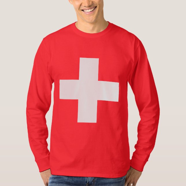 Redigerbar bakgrundsfärg, flagga av Schweitz T-shirt (Framsida)