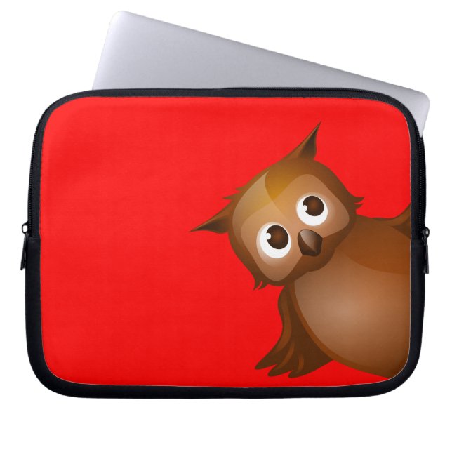 Redigerbar bakgrundsfärg - gullig brun uggla laptop fodral (Framsidan)