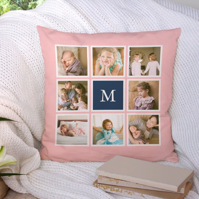 Redigerbar bakgrundsfärg Monogram Fotokollage Kudde (Skapare uppladdad)