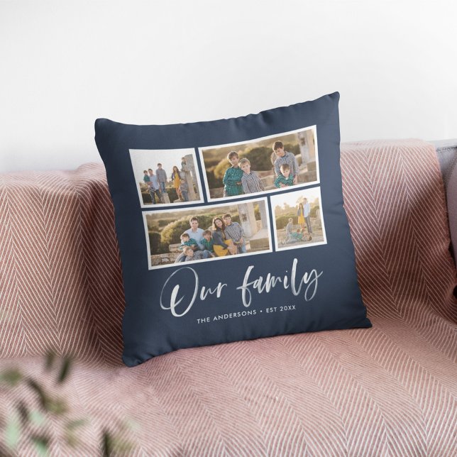 Redigerbar bakgrundsfärg Vår familjefotocollage Kudde (Skapare uppladdad)