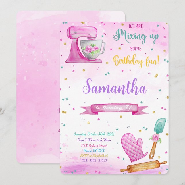 Redigerbar Baking Birthday-inbjudan Inbjudningar (Fram/baksida)