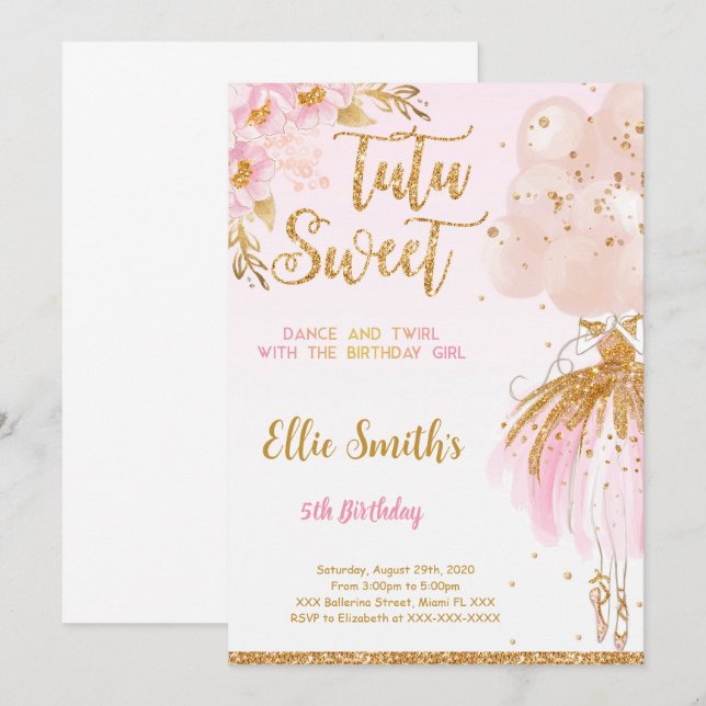 Redigerbar Ballerina Inbjudan (Fram/baksida)