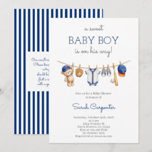 Redigerbar Baseboll Baby Shower Pojke Inbjudan