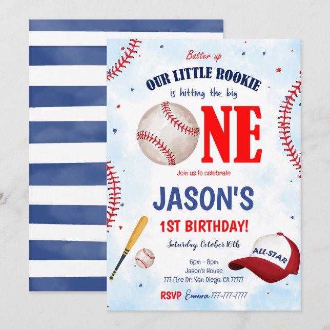 Redigerbar baseboll inbjudan (Fram/baksida)