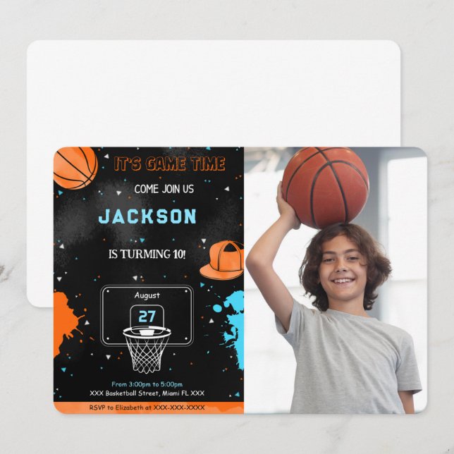 Redigerbar basket födelsedagsfoto inbjudan (Fram/baksida)