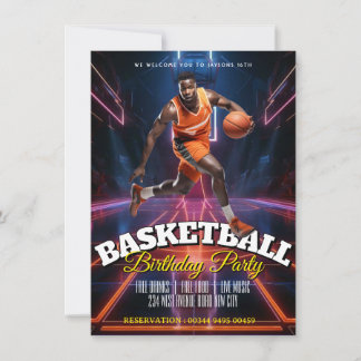 Redigerbar basketballs födelsedagsinbjudan inbjudningar