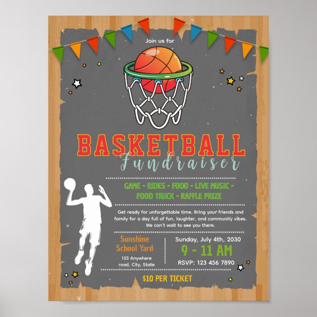 Redigerbar basketboll insamlingsflygblad poster (Framsidan)