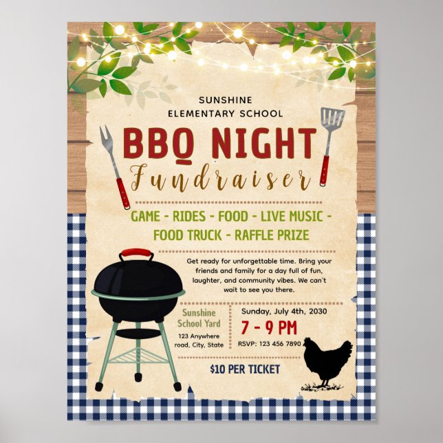 Redigerbar BBQ-kyckling insamlingsflygblad Poster (Framsidan)