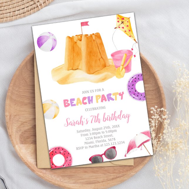 Redigerbar Beach Birthday-inbjudan Inbjudningar (Beach Birthday Invitations)