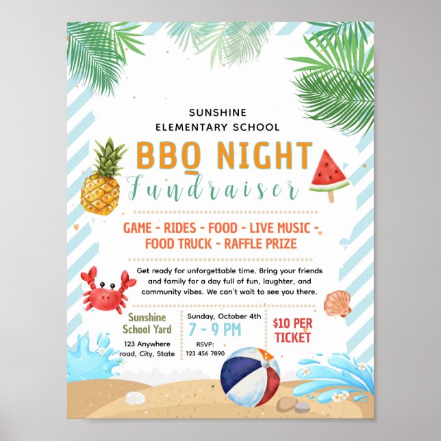Redigerbar beach-fondflygblad för skolstart poster (Framsidan)