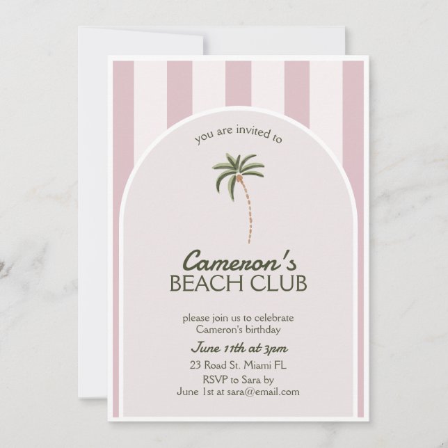 Redigerbar Beach Klubb Cabana-inbjudan födelsedag Inbjudningar (Framsida)