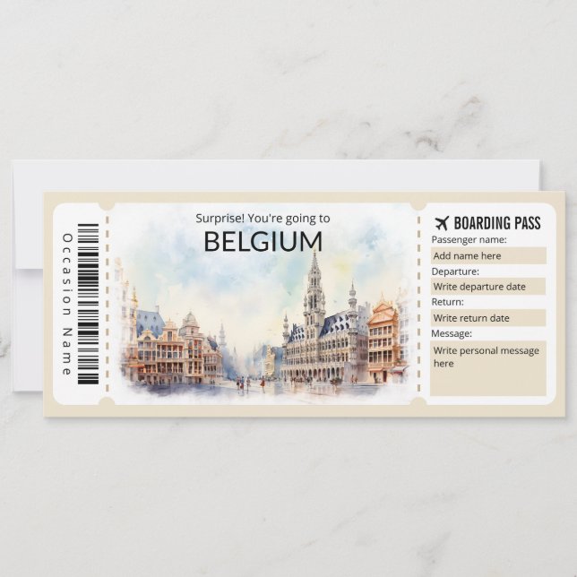 Redigerbar belgisk flygbiljett, resa till Belgien Inbjudningar (Framsida)