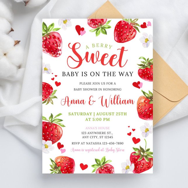 Redigerbar Berry Sweet Baby Shower-inbjudan, Blush Inbjudningar (Skapare uppladdad)