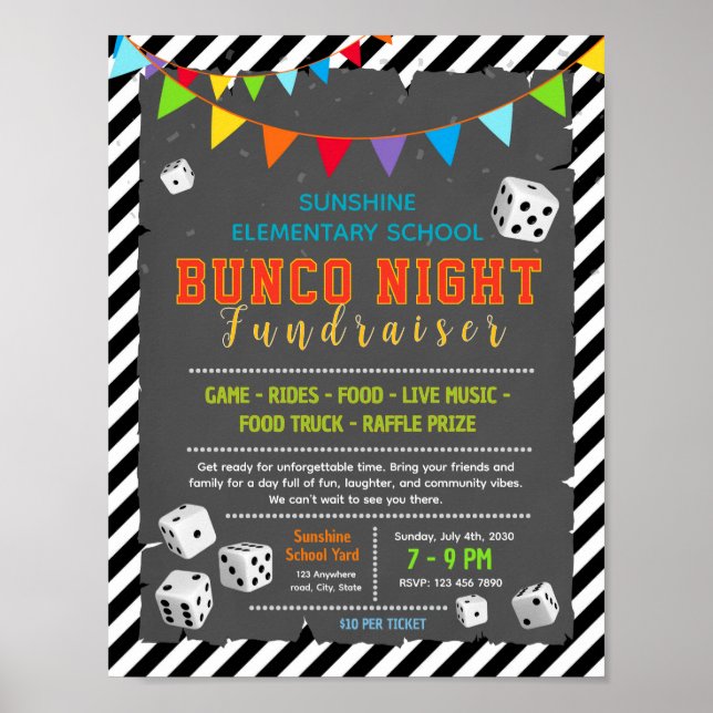 Redigerbar bingo bunco tärningar fundraiser flygbl poster (Framsidan)