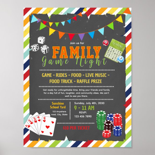 Redigerbar bingo familjespelkväll fundraiser flygb poster (Framsidan)