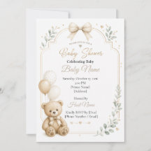 Redigerbar björn inbjudan, Boho baby shower