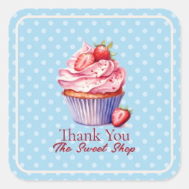 Redigerbar Blå Bakverk Tack | Cupcake-logotyp Fyrkantigt Klistermärke