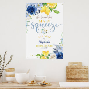Redigerbar Blå Blommig Citron Bröllopsdusch Hon Fa Poster