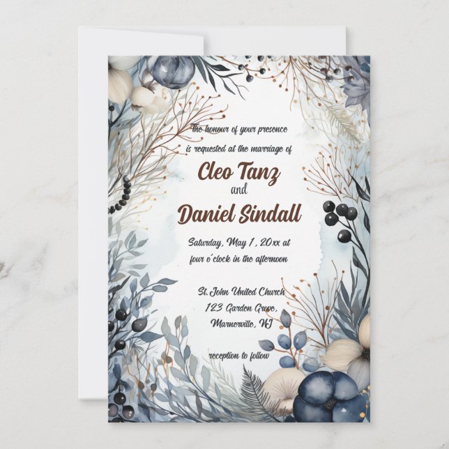 Redigerbar blå Blomsterträdgård Inbjudningar (Framsida)