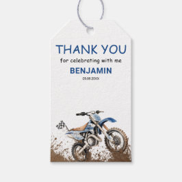 Redigerbar Blå Dirt Bike Barnkalas Presentetikett
