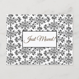 Redigerbar Blommigt Damask Black On White Flyttat  Vykort
