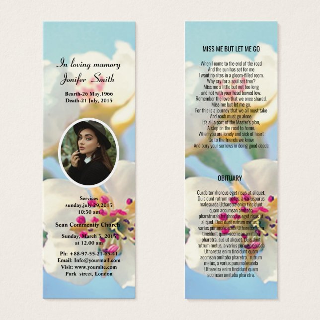 Redigerbar Blommigt Funeral Bookmark-mall Litet Visitkort (Framsida & baksida)