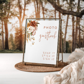 Redigerbar Blommigt Solnedgång Bröllop Guestbook-t Poster